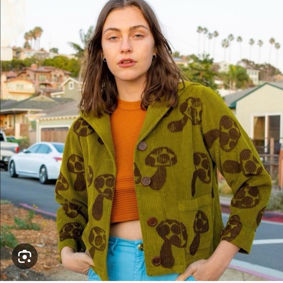 Big Bud Press Jackets & Blazers - Big Bud Press Mushroom Paint Stamp Sailor Corduroy Cropped Jacket Size Medium